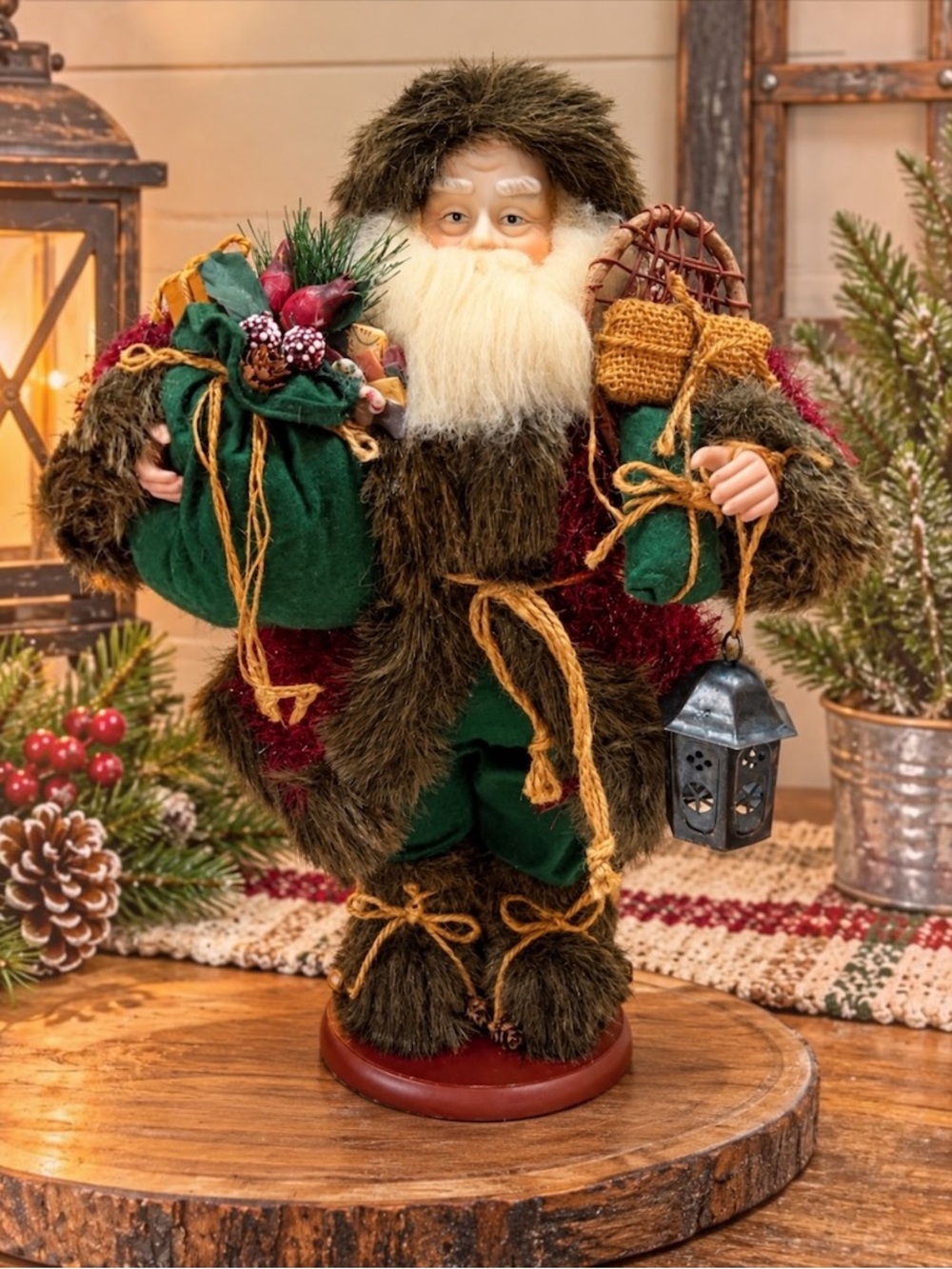 Holiday Traditions 1990s Old World Santa Christmas Decor 18.5” Rustic Figurine